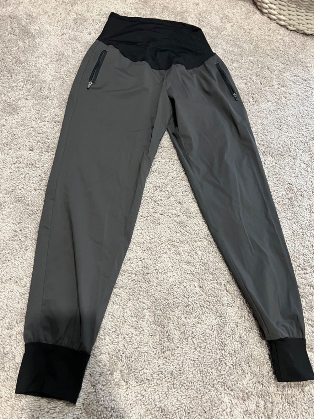 Maternity Joggers in Gray with Black Waistband